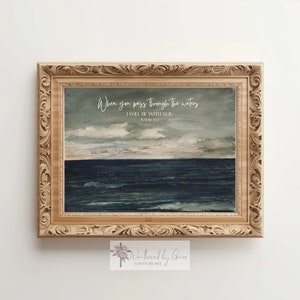 Scripture Wall Art | Isaiah 43 2 | Bible Verse Wall Art | Christian Wall Art | Bible Verse Printable | Vintage Ocean Print
