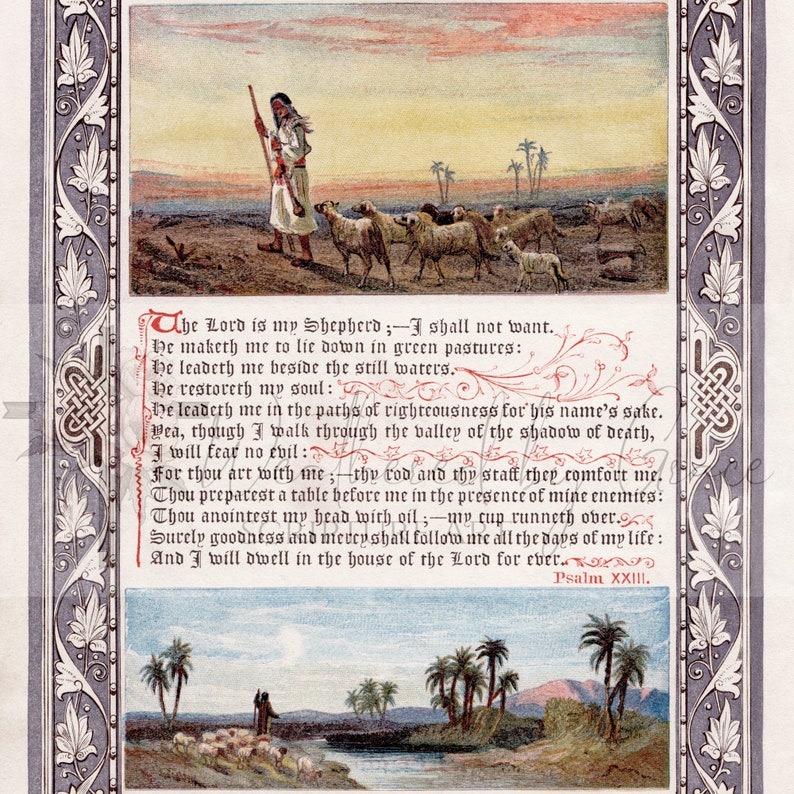 KJV Psalm 23 Scripture Wall Art the Lord is My Shepherd Vintage Print ...
