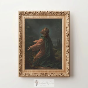 Christian Art Printable | Jesus at The Garden Of Gethsemane | Jesus Christ | Moody Vintage Art | Bible Story Art