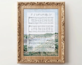 It Is Well With My Soul | Hymn Wall Art | Vintage Pond Art | Sheet Music | Antique Painting | Christian Wall Art | Digital Download