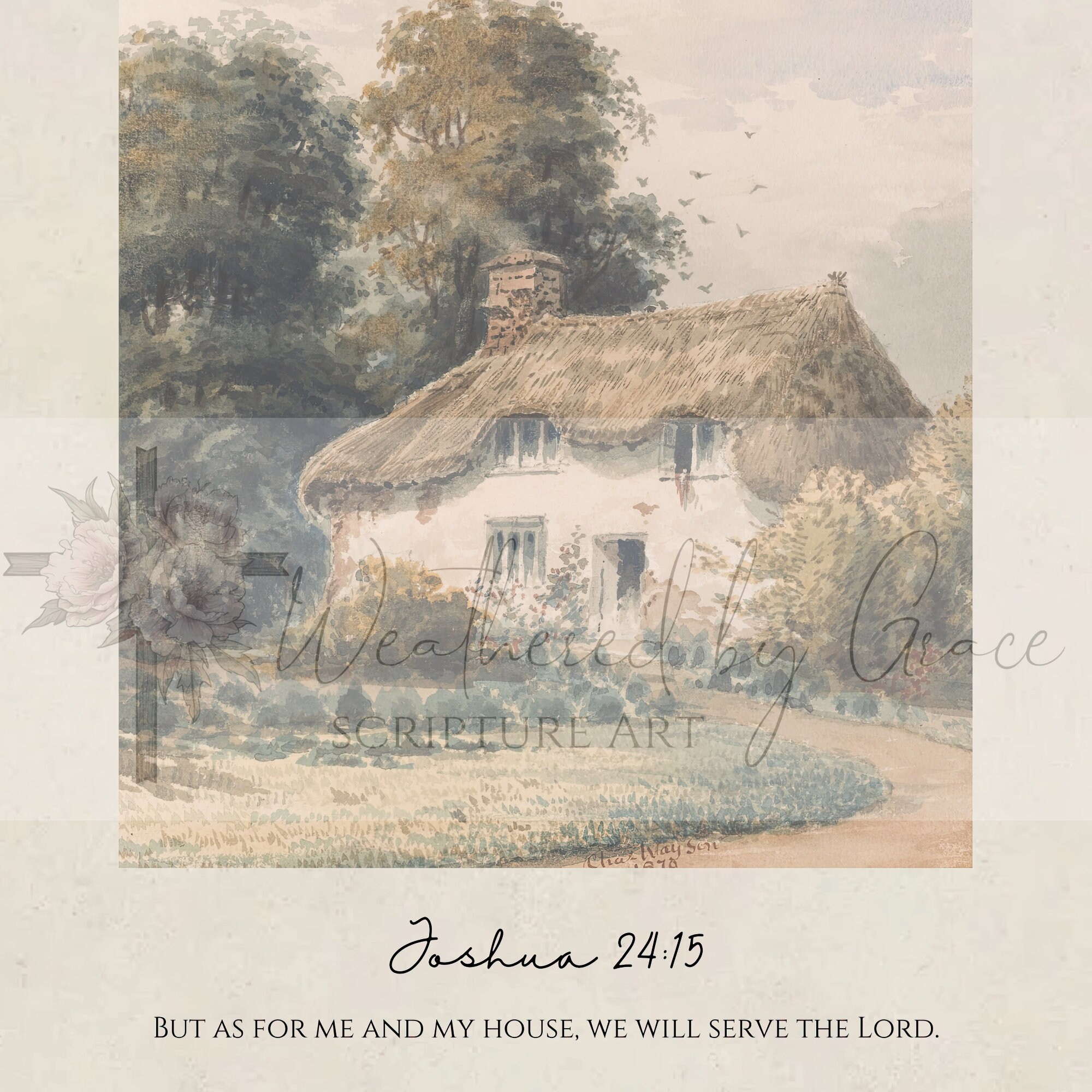 Cottage Scripture Image Scripture Wall Art | Joshua 24 15 | Vintage Cottage Art | We Will Serve ...