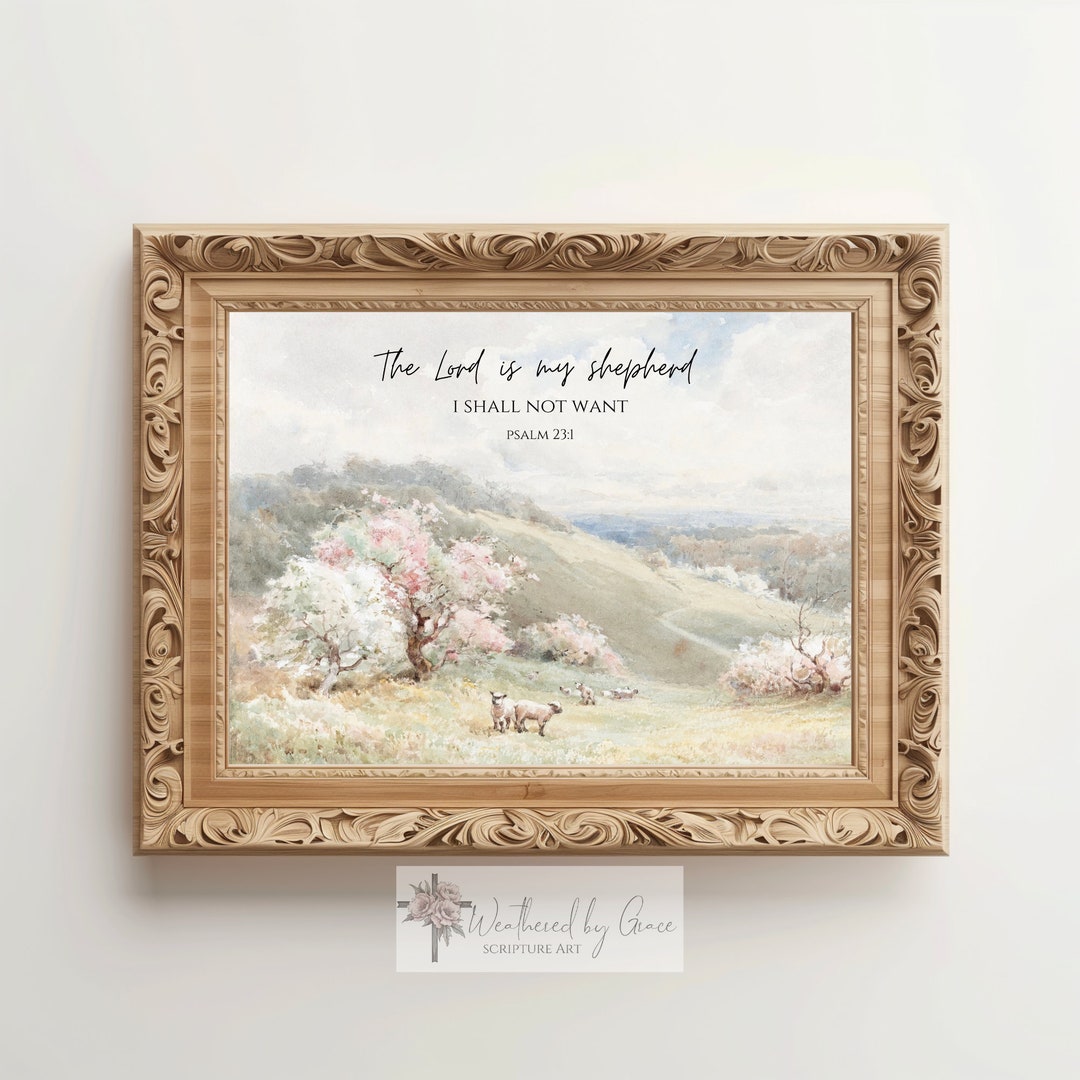 Psalm 23 Scripture Wall Art the Lord is My Shepherd Vintage Sheep KJV ...