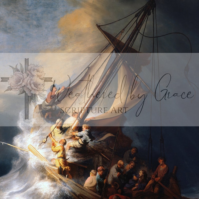 Christian Art Printable Jesus Christ Calming the Storm Sea of Galilee ...