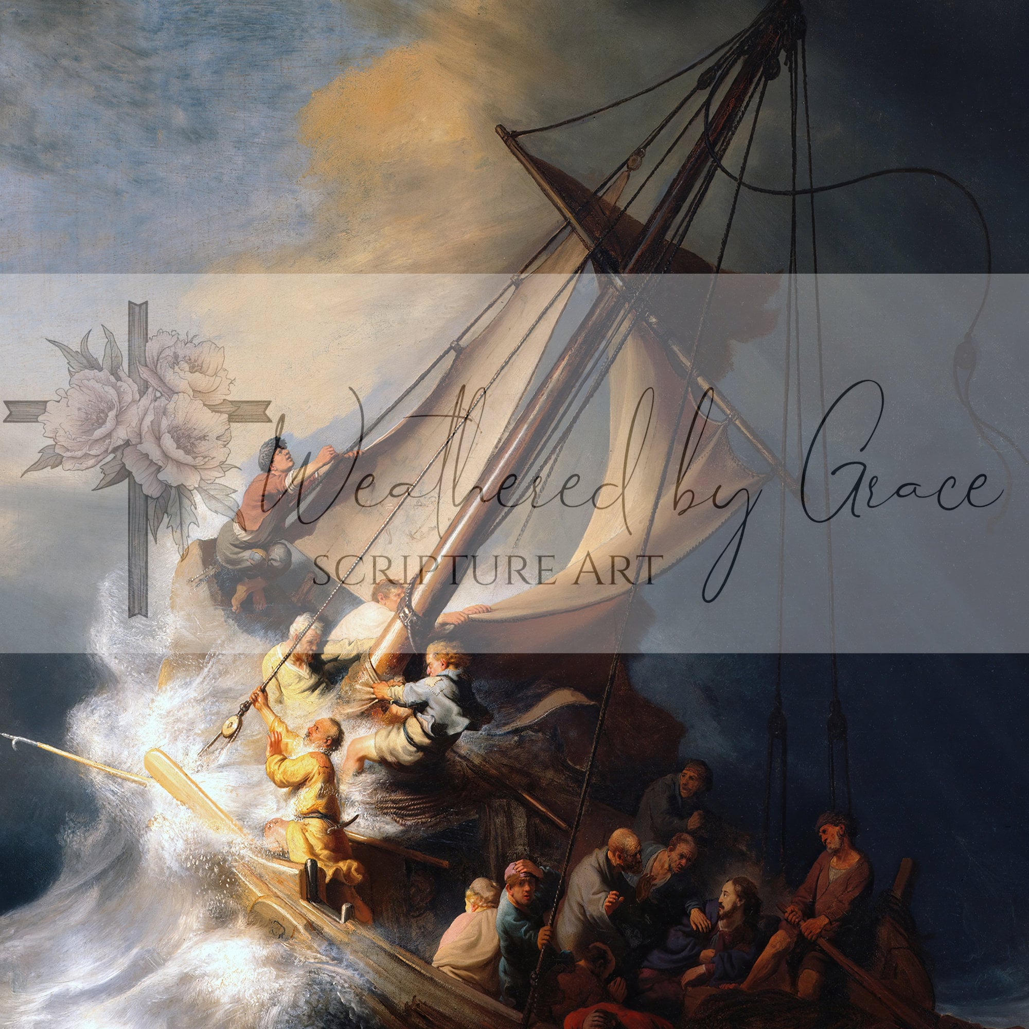 Christian Art Printable Jesus Christ Calming the Storm Sea of Galilee ...