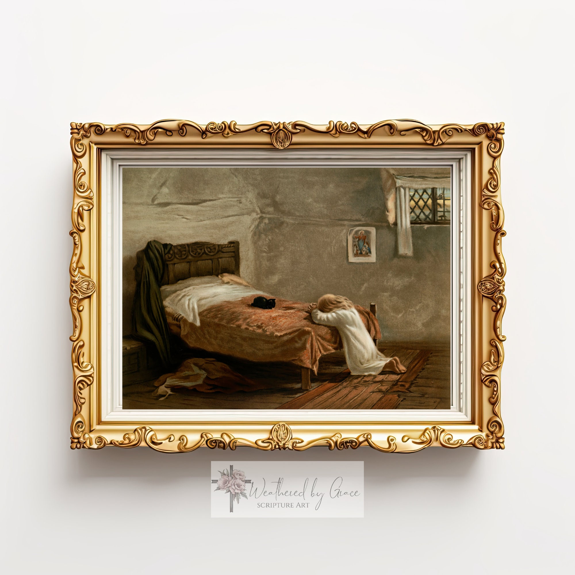 Vintage Wall Art | Girl Praying | Bedtime Prayers | Christian Wall