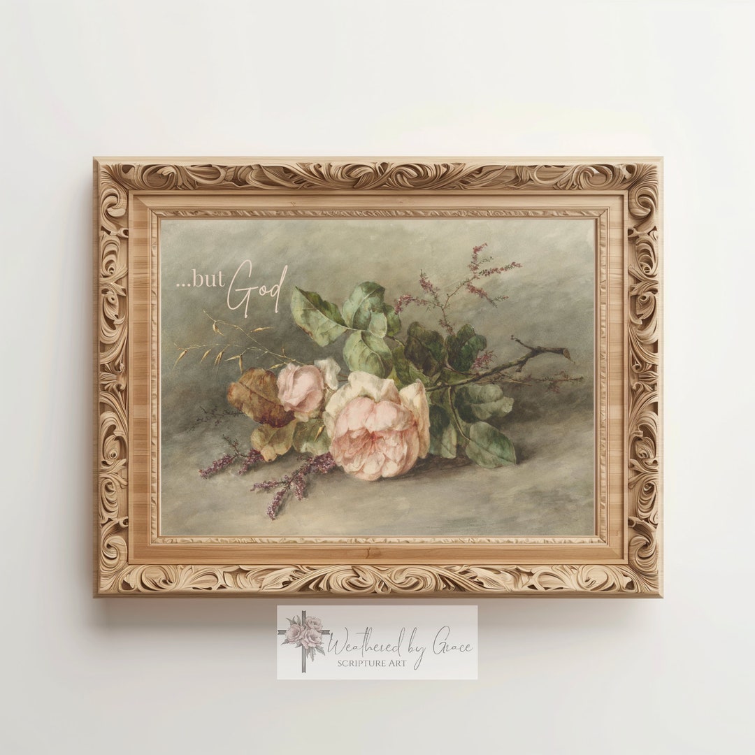 Dusty Rose Quad Scriptures Scripture Wall Art | but God Pastel Rose Print | Antique Pink Rose ...