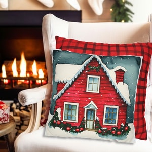 Christmas Pillow Covers, Pillow Cover, Watercolor Red Designs, Christmas Gift, Christmas Decor, Country Decor, Farmhouse Decor