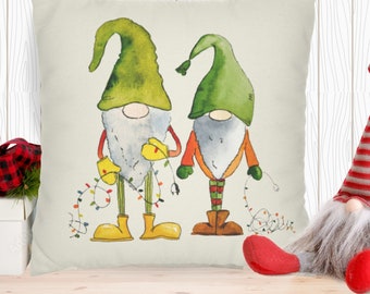 Quirky Christmas Gnomes Pillow Cover: Linen-Look Holiday Decor