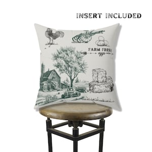 Farmhouse Scene Throw Pillow: Rustic Country Decor