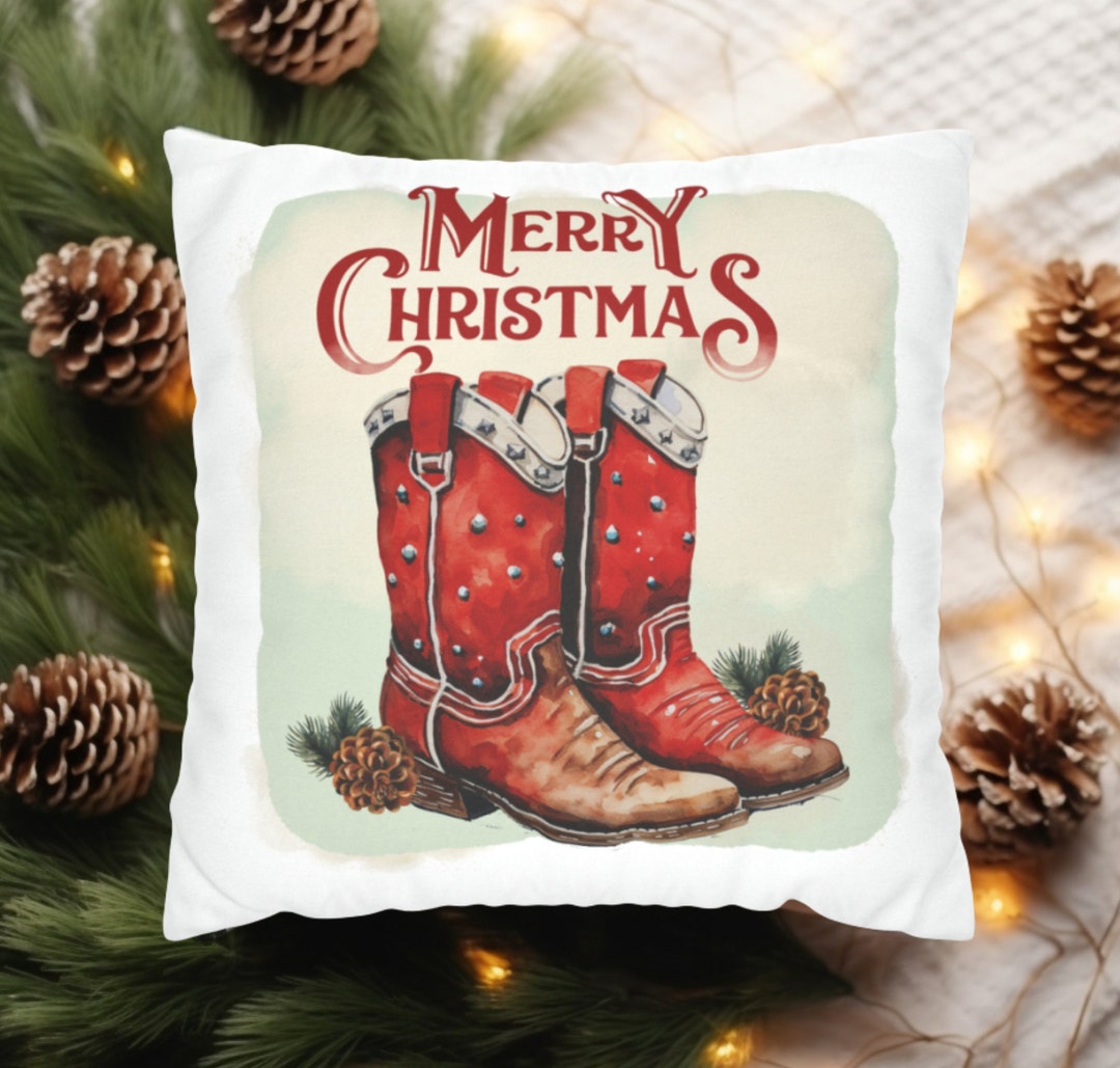 Red Truck Christmas Pillow Cover, Red Cowboy Boots Pillow Cover, Throw