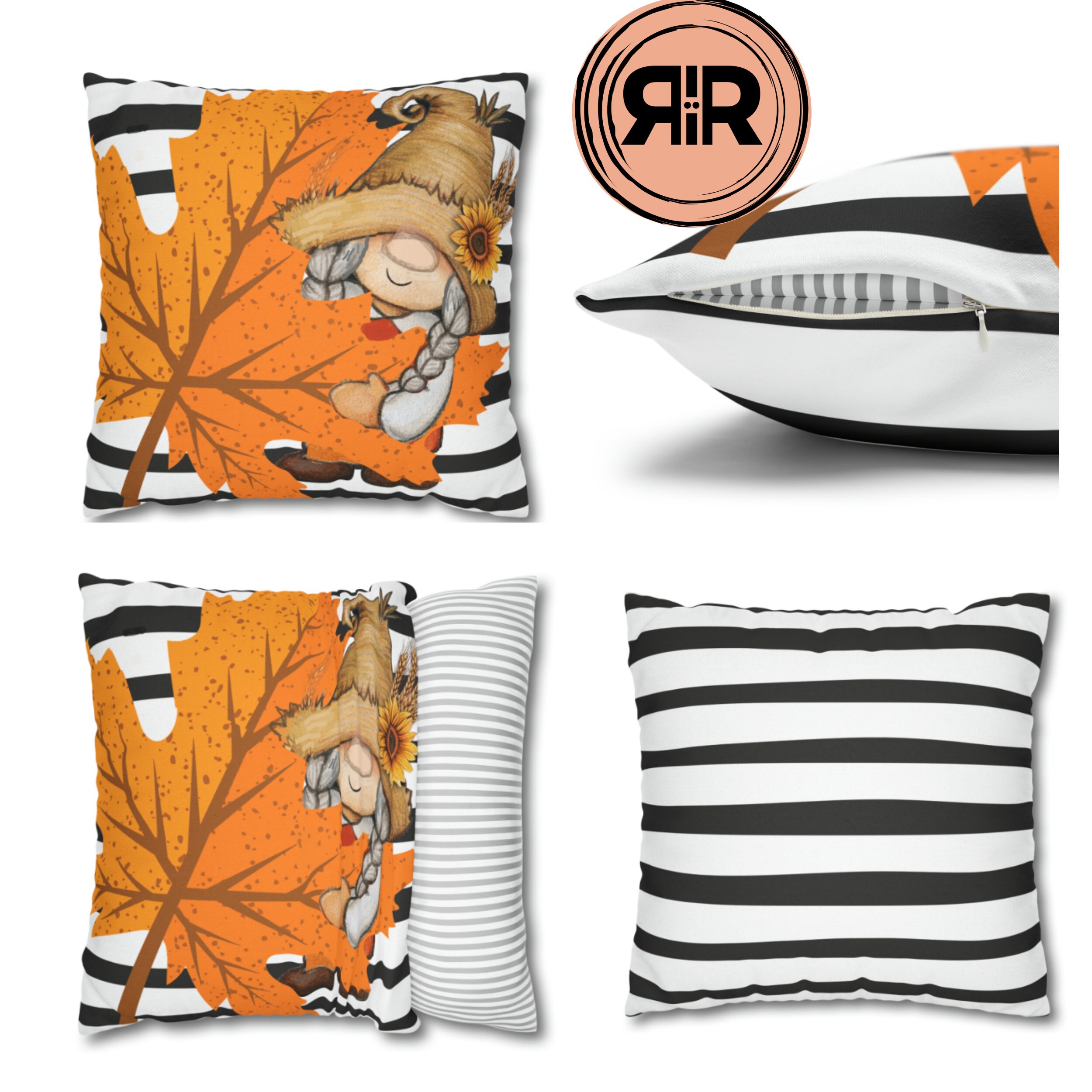 Fall Pillow Cover, Cute Gnomes, Square Throw Pillow Covers, Cute Pillow Cover, Set, Pillow Cover