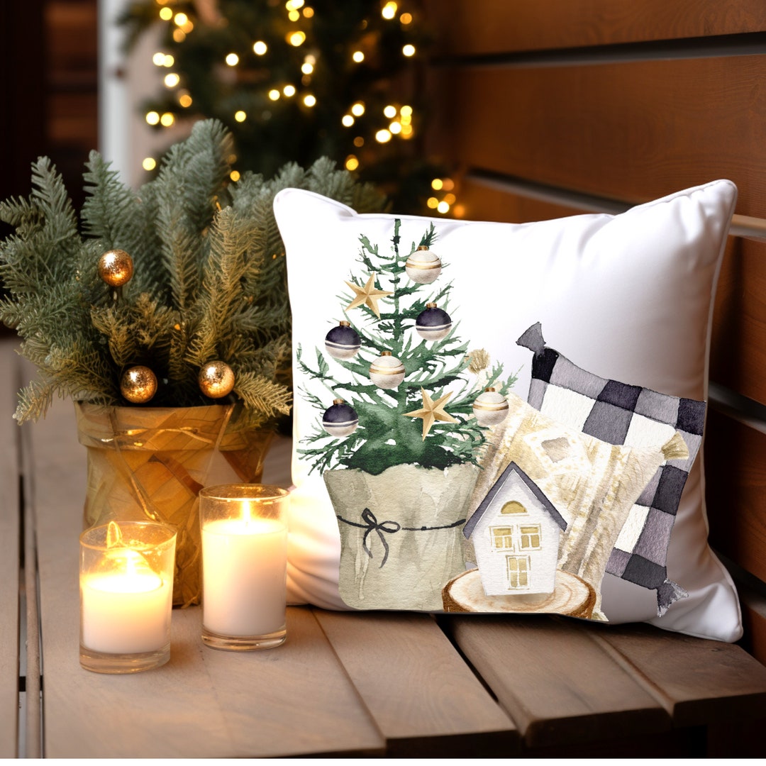 Rustic Christmas Pillow Covers, Square Pillow Cover, Rustic Pillow