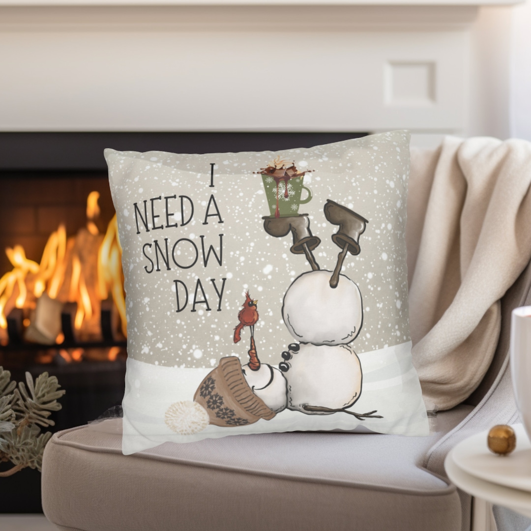 Winter Pillow Cover, Square Pillow Cover, Winter Snowman, Porch Winter