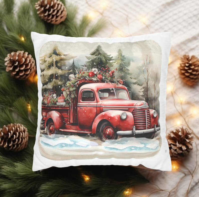Red Truck Christmas Pillow Cover, Red Cowboy Boots Pillow Cover, Throw