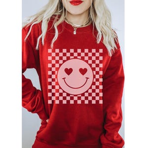 Valentine&#39;s Sweatshirt: Checkerboard Happy Face Crewneck
