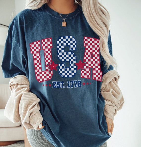 Checkered USA Flag T-Shirt: Comfort Colors 4th of July Tee