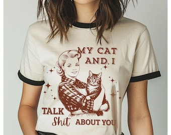 Retro Cat Lady Ringer T-Shirt: 70s Style Tee
