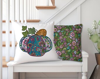Floral Pumpkin Fall Pillow Cover: Autumn Holiday Decor