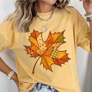 Patchwork Maple Leaf T-shirt | Autumn Leaf Illustration, Fall Tee