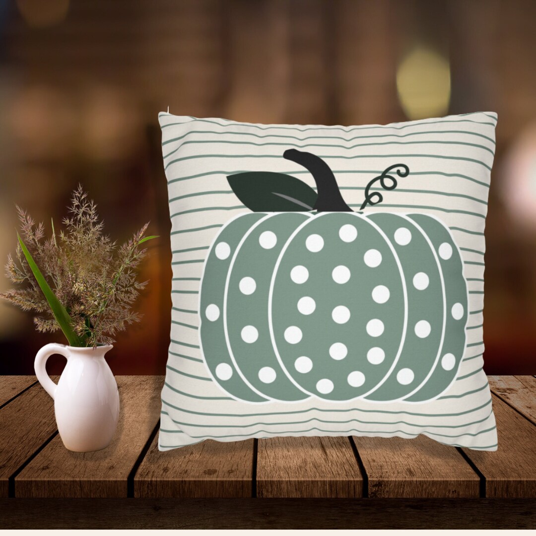 Fall Pumpkin Pillow Cover: Mint Green Polka Dot Farmhouse Decor - Etsy