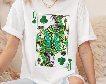 Queen of Clubs St Patrick's Day T-Shirt, Lucky Comfort Colors Tee, Playing Card Shirt