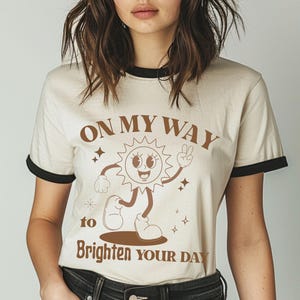 Retro Ringer Tee: &#39;Brighten Your Day&#39; Graphic T-Shirt