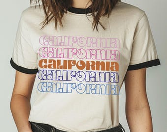 California Ringer Tee: Retro Style 70s Style Gildan T-Shirt
