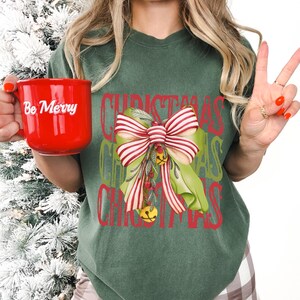 Comfort Colors Christmas T-Shirt: Coquette Bow Graphic Tee