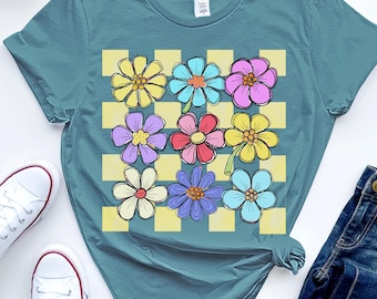 Retro Pastel Spring Flowers T-Shirt, Bella Canvas Tee, Gift for Her