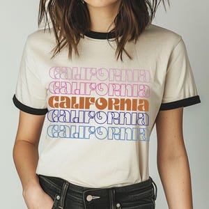 California Ringer Tee: Retro 70s Style Gildan T-Shirt