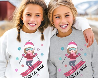 Chix on Stix Girls Ski Crewneck Sweatshirt | Youth Winter Pullover