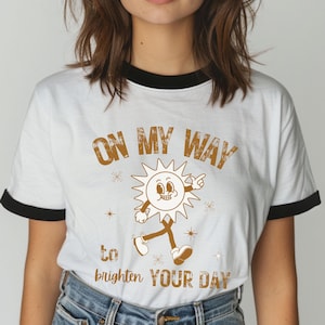 Retro Sun Ringer T-Shirt: &#39;On My Way To Brighten Your Day&#39;