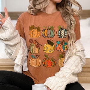 Comfort Colors Fall T-Shirt: Autumn Pumpkins Graphic Tee