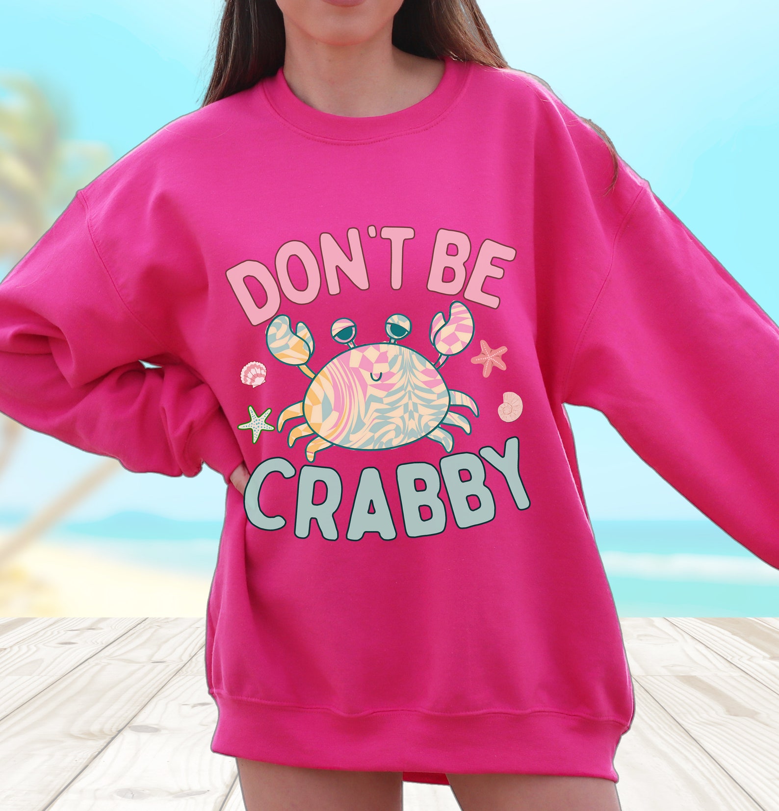 Crab Pattern Print Women Off Shoulder Sweatshirt