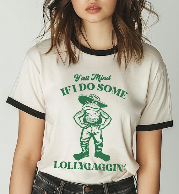 Funny Farmer Frog Ringer T-shirt: Retro-feel Lollygaggin' Tee - Etsy