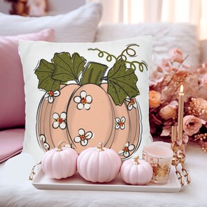 Pastel Pumpkin Polyester Square Pillow Cover, Fall Throw pillow decor, Pretty Watercolor Hand Drawn Pumpkin, Autumn or Thanksgiving Decor