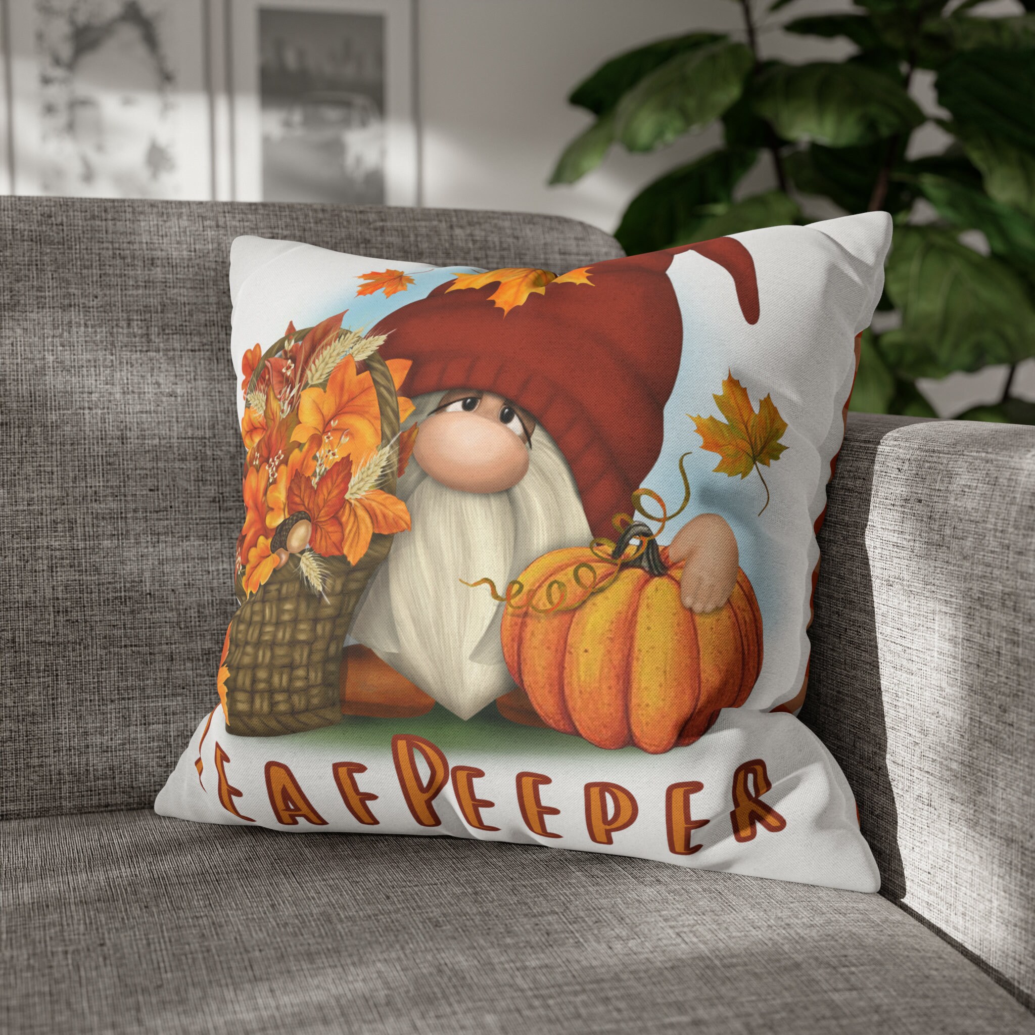 Fall Throw Pillow Cover Home Decor Cute Peeping Gnome Etsy