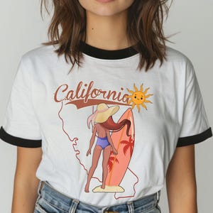 Retro Feel T-Shirt, Vintage Feel Ringer TShirt, California Beach, Trendy Seventies Feel Tee, 70&#39;s Style Ringer, Ringer Shirt, California Tee
