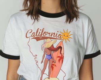 California Beach Ringer T-Shirt: Retro 70s Style Tee