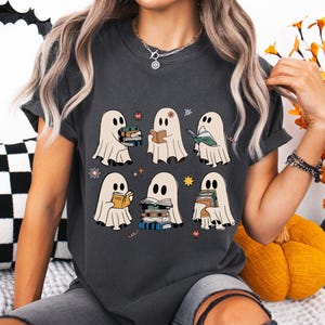 Halloween Ghosts Reading Book T-Shirt - Comfort Colors Tee