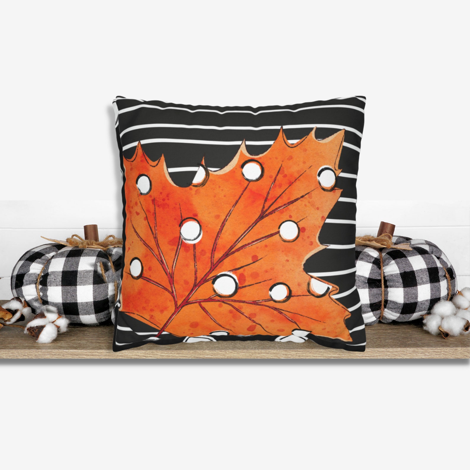 Fall Pillow Cover Square Throw Pillow Covers Dotted Pumpkin Etsy