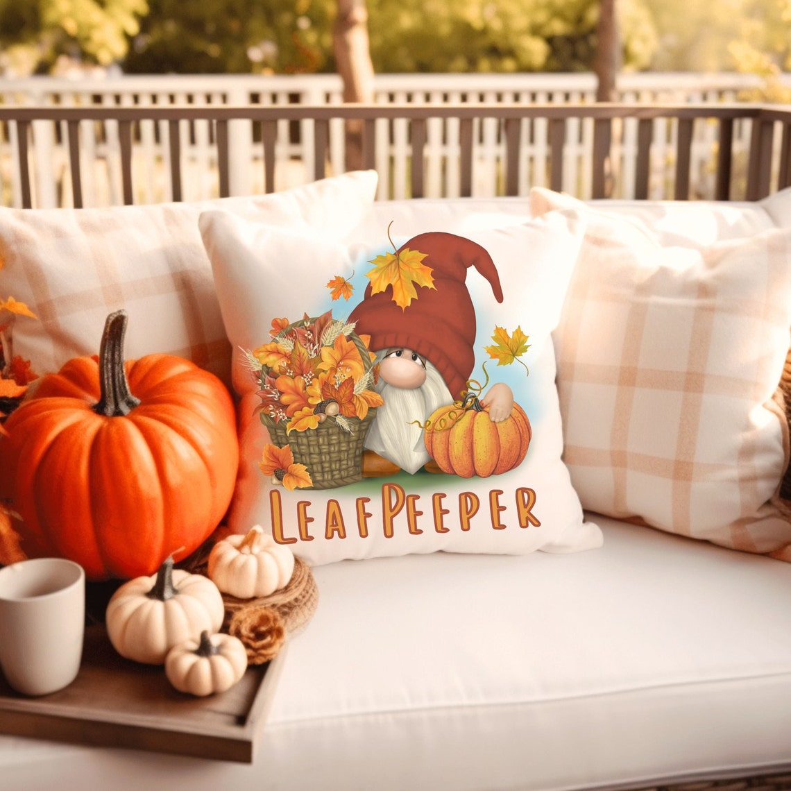 Fall Throw Pillow Cover Home Decor Cute Peeping Gnome Etsy