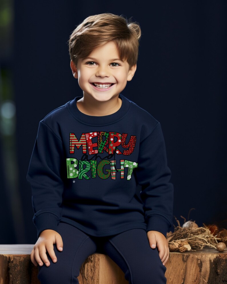 Merry and Bright Christmas Sweatshirt, Youth Sweatshirt, Cute Kids