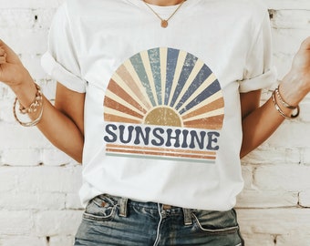 Sunshine Maglietta Donna Vintage Con Stampa Sole, Girocollo Maniche Corte, Morbida, Taglie Forti Fino A XXL, Nero
