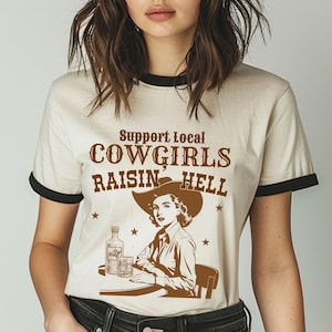 Retro Cowgirl Ringer T-Shirt: Trendy Western Tee