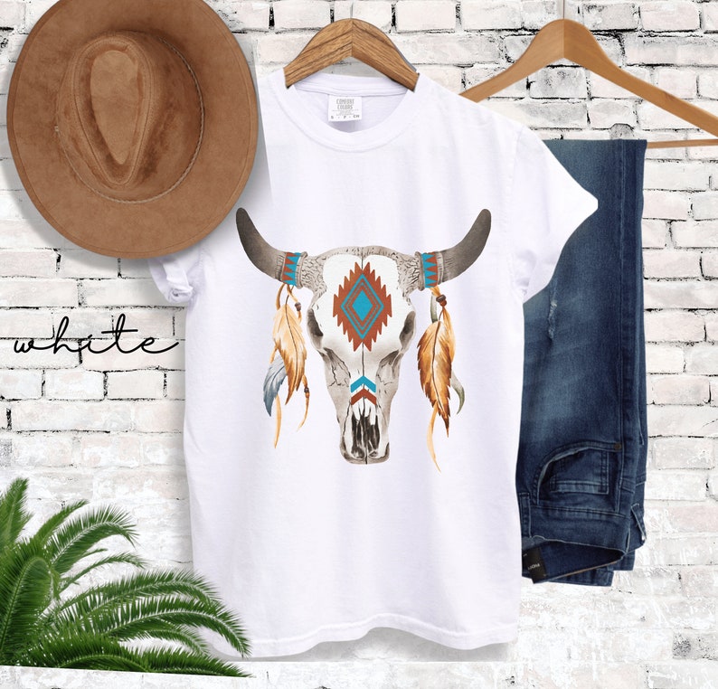 Women's Western Tshirt, Comfort Colors® T Shirt, Desert Cow Skull T