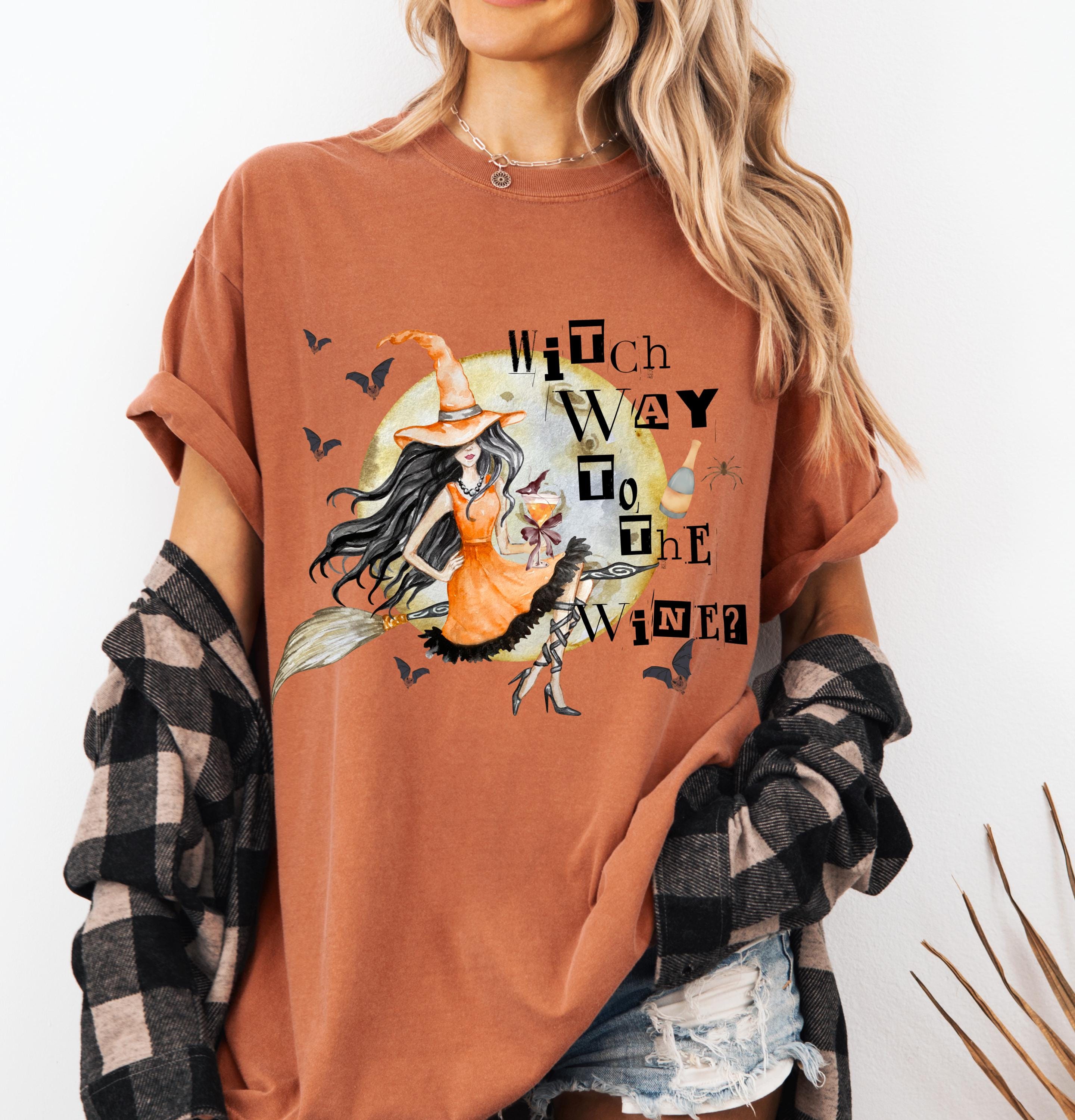 T-shirt Femme Halloween - Motif "Sorcière Au Vin" - Noir - Coton - Neuf Sans étiquette