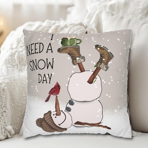 Winter Pillow Cover, Square Pillow Cover, Funny Snowman, Porch Winter Decor, Christmas Pillow Cover, Cute Fun Snowman Pillow Set