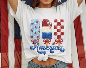 Red White Blue Popsicles T-shirt | 4th of July Faux Painted Popsicles