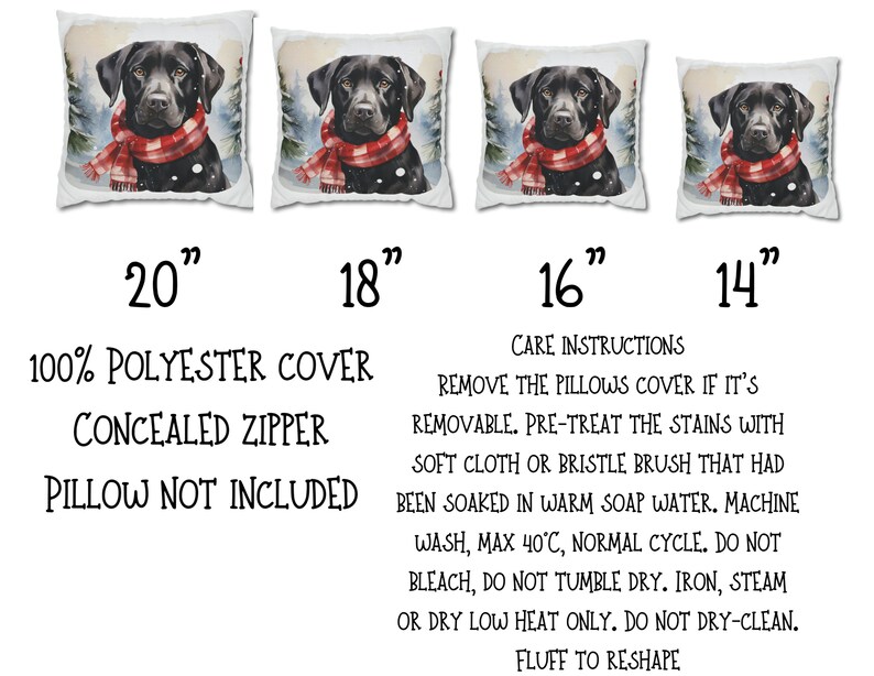 Christmas Pillow Cover, Black Lab Retriever, Square Pillow Cover